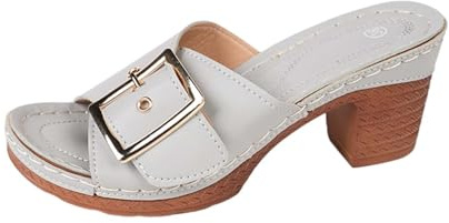 Women's Sandals Summer with Heel Casual Platform Mules Block Heel Leather Slippers High Heel Platform Mules Large Size Slippers Formal Dress Pumps Open Toe Buckle Mary Jane Shoes, gray, 7 UK