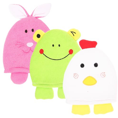 LOORGVEL 3 pièces Exfoliants pour Garçon Fille Mitaines de Bain Forme Animaux Mignons de Nettoyage Super Doux pour Bain Spa et Soins du Corps