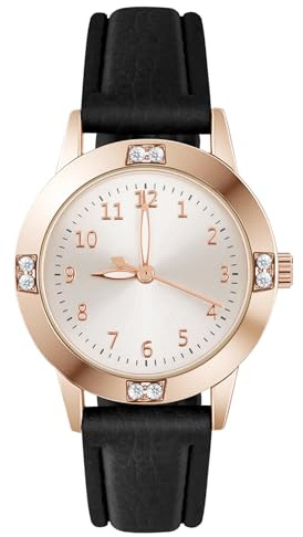 AOOSU Women's Leather Quartz Watch, Easy Read Ladies Watches, 3 Hand Quartz Watch with Diamond Waterproof Fashion Premium Wrist Watch for Women Ladies Girls