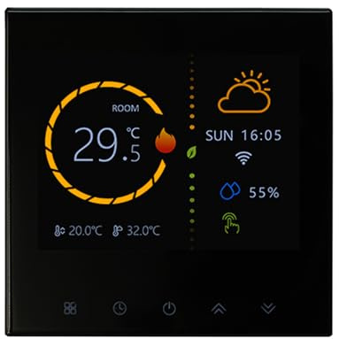 Luocute Smart Termostat, WiFi Programmerbar Kontrollpanel för Vattengolvvärme med Pekskärm LED-display för Elpannor och Väggmonterade Värmesystem (BLACK)