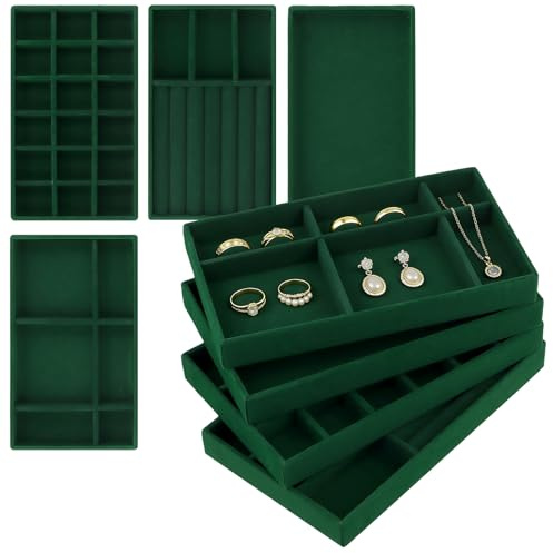 NGOSUET 8 pezzi organizer per gioielli, cassetto impilabile, portagioie con divisori rimovibili, verde