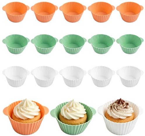15 Piezas Molde Silicona Magdalenas, Molde Magdalenas Horno, Moldes de Silicona para Muffins, Antiadherentes, Reutilizables, para Pasteles, Pudines, Muffins, Helados y Postres (3 Colores)