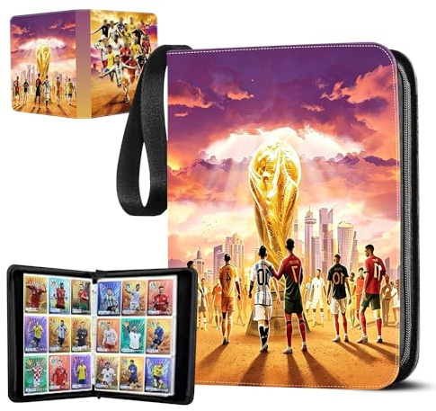 KQWVZ Fotboll Scrapbooking, Soccer Card Album, 50 sidor 900 kort, fotbollskort innehavare med dragkedja och handtag, vattentät PU, för barn och samlare