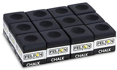 Felson Pool Chalk Cubes | Pool Table Accessories for Table Billiards | Pool Cue Chalk & Storage Box | Black 12 Count (Pack of 1)