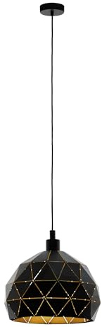 EGLO Pendellampe Roccaforte, 1 flammige Pendelleuchte, Hängelampe aus Stahl, Schwarz, gold, Fassung: E27, Ø 40 cm