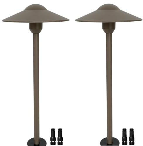 Leelands Low Voltage Path Lighting Cast Aluminum Construction for Outdoor Walkway Area Garden Yard Pathway Landscape Lighting,Replaceable 3W G4 LED Bulb Warm White Textured Bronze Finish Pack of 2
