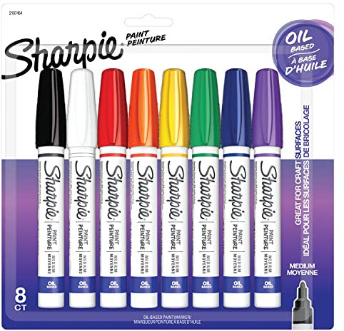 Sharpie Oil-Based Paint Markers, Medium Point, Assorted Colors, 8 Count - Great for Rock Painting