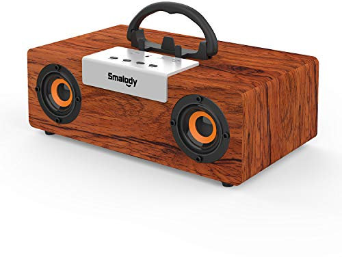 Smalody Retro Bluetooth-Lautsprecher, 50 W tragbare kabellose Holzlautsprecher 12 Stunden Spielzeit, kraftvoller Bass, TF-Karte, USB-Wiedergabe - Lautsprecher für Party, Outdoor