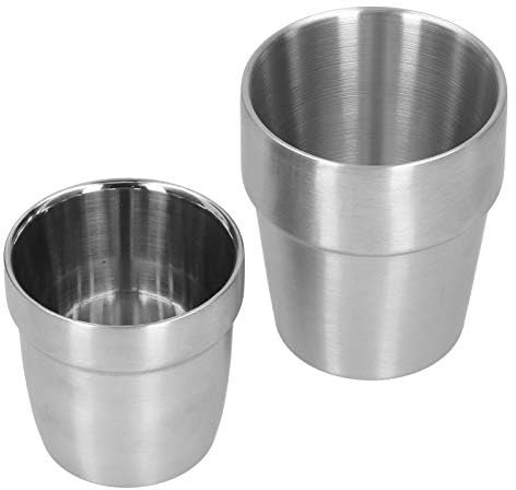 2 pezzi Tazza in Acciaio Inox, tazze da caffè in acciaio inox a doppia parete spessa, infrangibili tazze da campeggio, Bicchiere Impilabile per Birra e Cocktail Per Viaggi, Campeggio(180 ml + 300 ml)