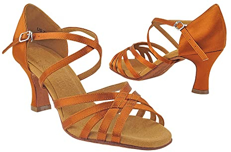Very Fine Elektra Women's Ballroom Salsa Tango Latin Dance Shoes Copper Tan Satin 2.5 Spool Heel US 8.5 M