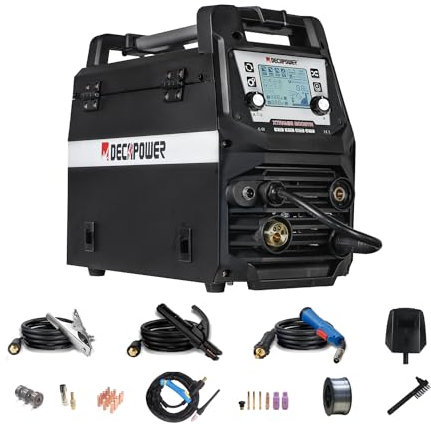 Decapower Saldatrice MIG MAG Sinergy MMA TIG 4 in 1 senza gas con gas Argon Co2 Saldatura 200A Saldatura di alluminio Apparecchiature di saldatura (XTRAMIG-200 SD PACK3)