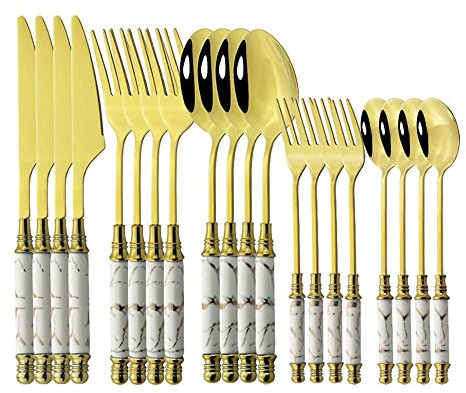 Bestickset 20st/set Svart guld Bestickset rostfritt stål Bestick Silverbestick Set Middag Färgglad Kniv Gaffel Sked Bestick (Vitguld)