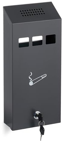 Relaxdays Wandaschenbecher für draußen, verschließbar, Metall, Aschenbecher Wandmontage, HBT 32,5 x 15 x 6 cm, anthrazit