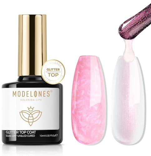 Modelones Glitzer Top Coat UV Nagellack 10ML No Wipe Pearl Effect Überlack für Nägel Polygel Builder Quick Shine Nail Art Maniküre Nageldesign