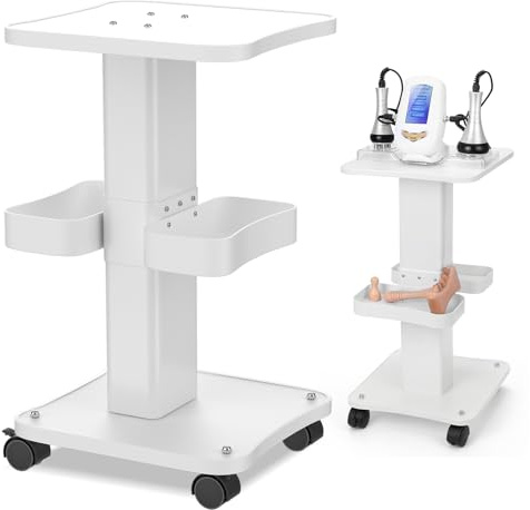 Carrello Estetista con Ruote e 2 Vassoi, 4 Livelli Carrello per Attrezzature Salone e Spa, Carrello Macchina di Bellezza, Carico 61,2 kg