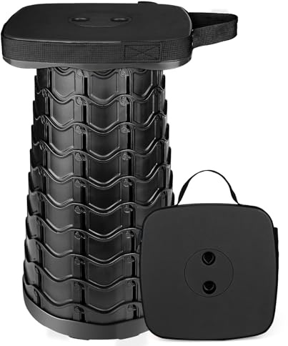 Outward Gear Upgraded Folding Stool Heavy Duty 550lbs Load Capacity Collapsible Portable Sturdy Telescopic Stool for Camping Travel Hiking (Black)