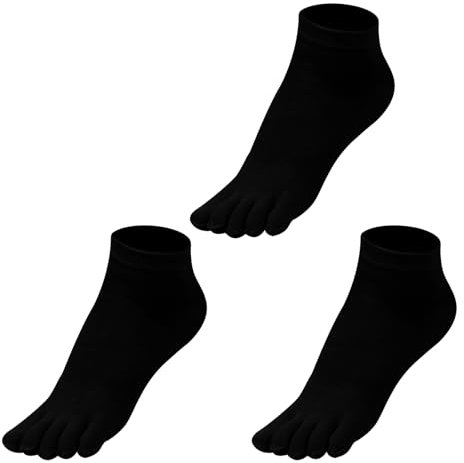 Warm-Han Zehensocken Damen 99% Baumwolle Sneaker Kurzer Schaft knöchelhohe Zehenstrümpfe Fünf Finger Socken EU35-38 F907 3 Paare Schwarz