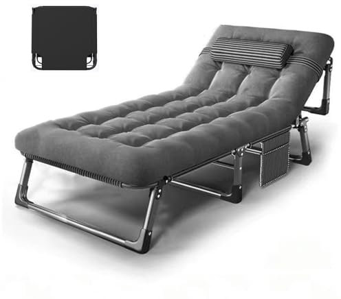 Lettino da campeggio pieghevole per adulti, regolabile, reclinabile, con materasso e cuscino, portatile, per campeggio, pesca, picnic, piscina, spiaggia, letto per gli ospiti per viaggi