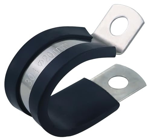 22 abrazaderas de goma de acero inoxidable acolchadas en forma de R para montaje de cables, abrazaderas de manguera, clips P de goma (20 mm)