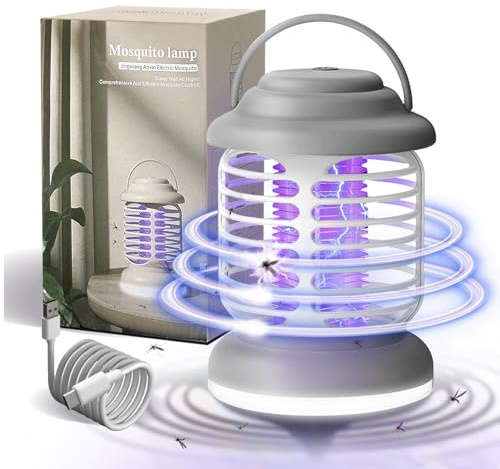 Effektiv antiflugskydd för hem 5 W, utomhus elektrisk flugdöd, trädgård myggskydd, bärbar myggavvisande insektspark camping med LED-ljus (laddningsfunktion, grå)
