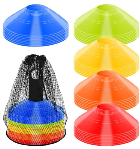 XINGYATU Conos de fútbol de 50 unidades de colores para entrenamiento deportivo, conos de agilidad de disco con bolsa de transporte y soporte para ejercicios, equipo de entrenamiento de fútbol pequeño