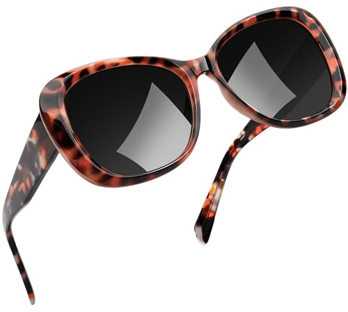 Joopin Lunettes de Soleil femme Polarisées Oversize en acétate avec protection UV Style Papillon Tendance (Léopard)