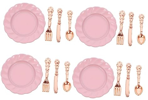 BESPORTBLE 4sets Dollhouse Miniature Dish Tableware Collection Plates Spoons Forks and Knives for Educational Play and Home Decoration Realistic Design