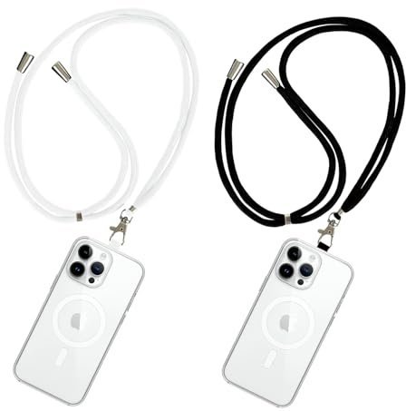 Pybingcw 2 Universal Mobile Phone Chain Crossbody Phone Lanyard Strap with Patch Nylon Neck Strap Necklace suitable for most smartphones (black and white)
