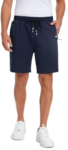Short Sport Homme en Coton Été, Pantalon Court Doux et Respirant pour Le Jogging Yoga Fitness Gym D'entraînement Lounge, Bermuda Homme avec Poches
