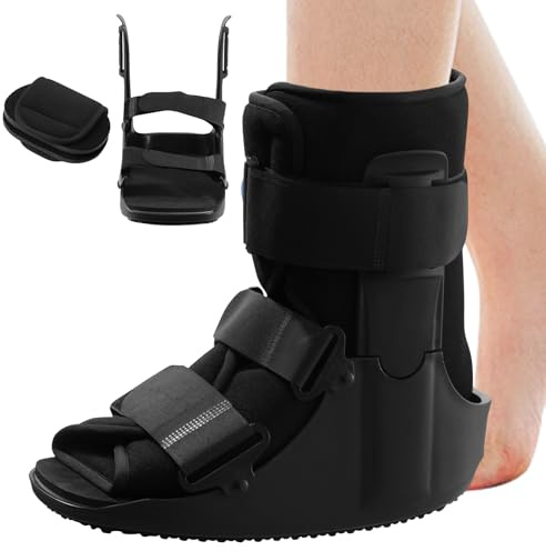 Ankishi Light Air Ankle Walker Brace Support (Short) - Protective Walker Boot Cast for Fractures, Achilles Tendon Surgery, Acute Ankle Sprains, Broken Toe Foot, Injury Recovery Black (L)