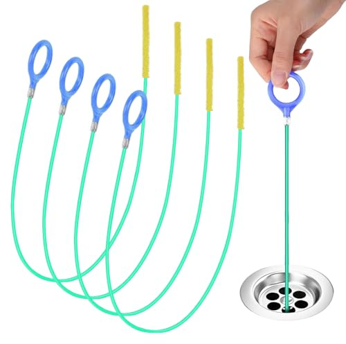 KATISHYRO Pulitore a spirale, 4 pezzi per la pulizia dei tubi, anti-rottura, in acciaio, rivestimento in nylon, 90 cm