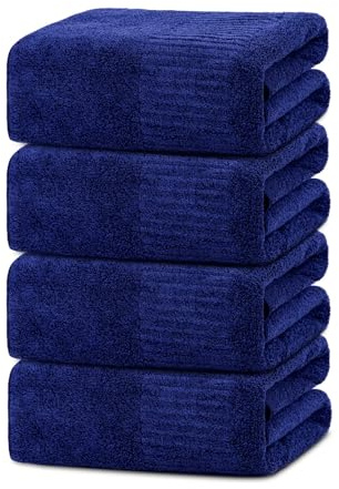 SEISSO Toallas de Baño de Fibra de Bambú, 4 Paquetes, 90x160 CM, Ultra Suaves, Súper Absorbentes y de Secado Rápido, para Hoteles, SPA, Baños, Azul Oscuro