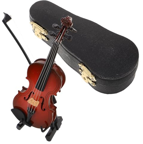 Beaupretty Mini Violino in Legno Artigianale Decorativo per Arredamento Ufficio e Camera da Letto, Ornamento Musicale Realistico con Astuccio, Supporto e Archetto