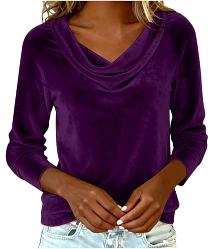 AEGJEGVD Haut en Velours Femme Manches Longues Chemisiers et Blouses Femmes Chic et Elegant Col V Chemiser Chaud Léger Blouse en Velours Mode Décontracté Tunique Tops Streewear pour Fête Noël