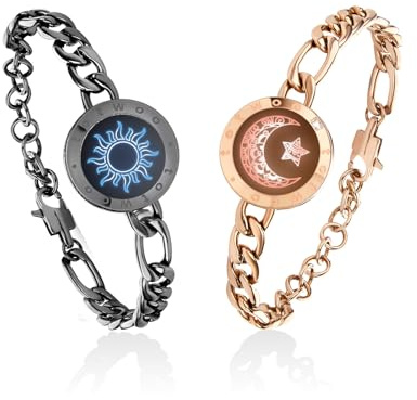 TOTWOO Brazalete táctil para pareja vibrante y luminoso - Emparejamiento de joyas inteligentes - Regalos para larga distancia - Control por aplicación Bluetooth - Negro y rosa figaro