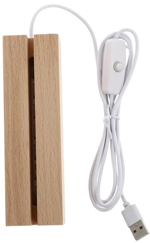 SUPVOX Base de Iluminación LED de Madera de Haya USB 150 Mm Luz Cálida para Decoración y Soporte de Tablero Luminosa, Base de Luz Acrílica Ranura de 5 Mm para Hogar y Oficina