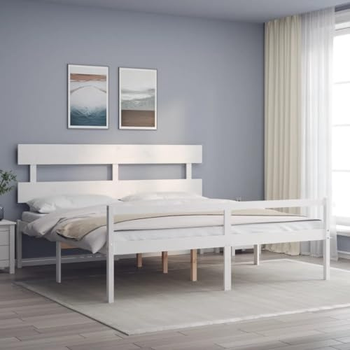Genérico Cama Matrimonio Personas Mayores cabecero Madera Maciza Blanco, Camas y somieres Blanco,3195367
