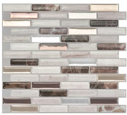 SMART TILES Peel and Stick Backsplash - 4 Sheets of 10.20 x 9.00 - 3D Adhesive Peel and Stick Tile Backsplash for Kitchen, Bathroom, Wall Tile