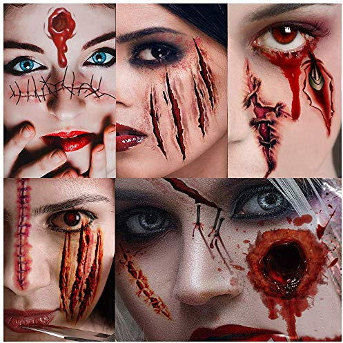 HUHUDAY Trucchi Halloween, Trucco Halloween, Tatuaggi Halloween, 11 Fogli, Adesivi Halloween, Impermeabile, Realistici, Cicatrici Finte, da Utilizzare per Mascherarsi da Zombie O da Sfregiati XD