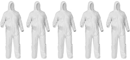 Bahob® 5 Pack Protective Disposable Overall Paper Boiler Suit Coveralls Protection Suit Elasticated hood, Cuffs and Ankles
