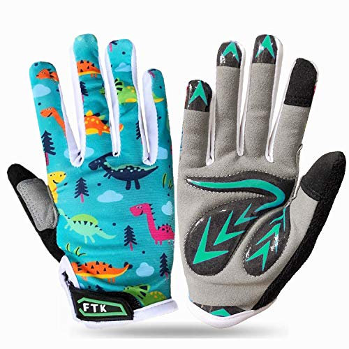 Gants Velo Enfant Cyclisme Junior Running VTT Moto Plein Doigt Poignée Paire, Gant Bicyclette Escalade Randonnée Skateboard Gel Résistant à l'abrasion Antideparant Mitaines Outdoor (S, Cyan)