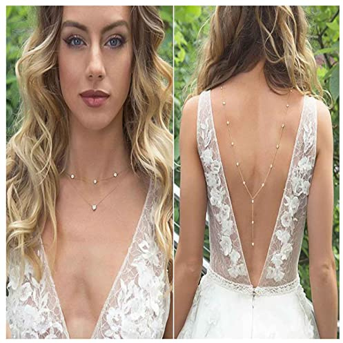 Inilbran Boho Collana con sfondo di strass a strati Collana con retro in cristallo d'argento Collana con catena lunga con strass sul retro Collane a catena per il corpo scintillanti CZ Gioielli per