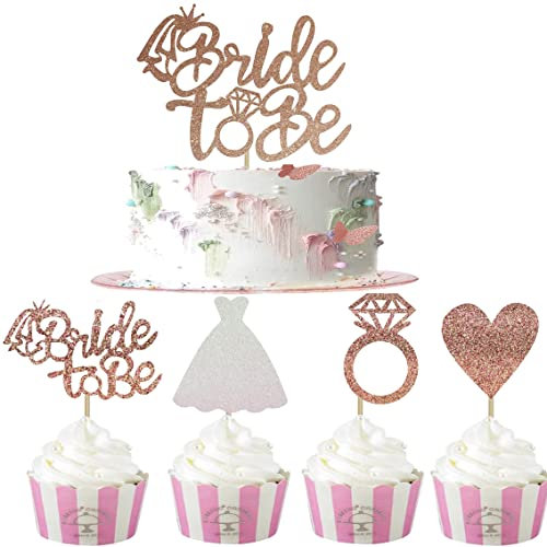 Bride to Be Decoration Gateau,12 pcs Or Rose Cake Topper Gateau Mariage Cupcake Toppers pour Fournitures de Douche Nuptiale Décorations de Fête Enterrement de Vie de Jeune Fille