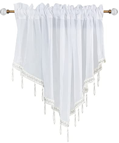 Yitexin Cantonnière de fenêtre Transparente à Perles - 130 cm de Large x 60 cm de Long - Rideau festonné pour Cuisine, Salle de Bain