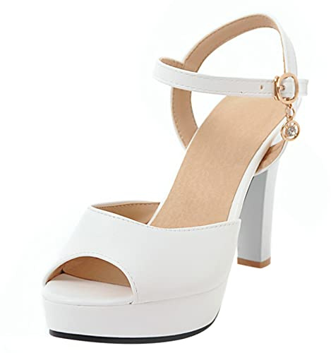 Bviennic Bride Sposa Peep Toe Tacco Alto Sandali Vestito Eleganti Festa Plateau Scarpe Con Cinturino Alla Caviglia Bianco Numero 37 Eu-38Cn