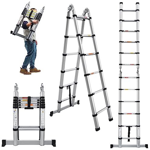 Aluminum Telescoping Ladders Multi-Purpose Portable Extension Ladder, Heavy Duty 12.5ft in Straight line & 6.25ft in A-Frame, EN131 Standards Non-Slip Folding Ladder for RV, Home 330lb/150kg Max Load