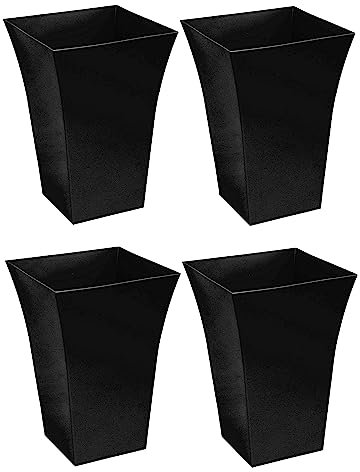 Rammento 4-Pack 44cm Tall Gloss Black Plastic Plant Pot | 38L Flared Flower Pot for Balcony, Garden & Patio | Weather-Resistant Square Garden Flower Pot | Lightweight Planter for Indoor/Outdoor Use
