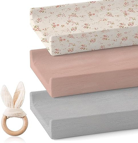 Mamimami Home Baby Matratzenschoner Spannbettlaken 3er Pack Baumwolle Atmungsaktives Bassinet Spannbettlaken Matratzenbezug Spannbettücher 80x40cm für Kinderwagen Kinderbettchen-Matratze(Rosa)