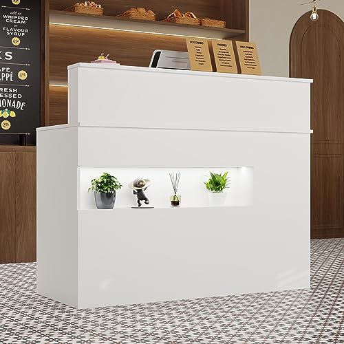 Banco reception con cassetto per tastiera - Banco ufficio in MDF bianco - Arredamento per negozi al dettaglio, 100 x 120 x 50 cm
