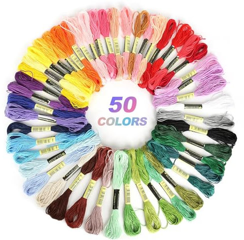 Stickgarn Set Baumwolle 50 Farben Embroidery Thread Weicher Stickerei Faden Set Stick Garn für Kreuzstich Armbänder Knüpfen Anfänger